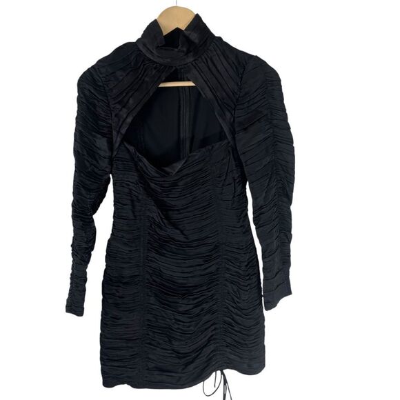 Zara Black Satin Effect Women's Ruched Limited Edition Cutout Dress Sz XS - Picture 3 of 9